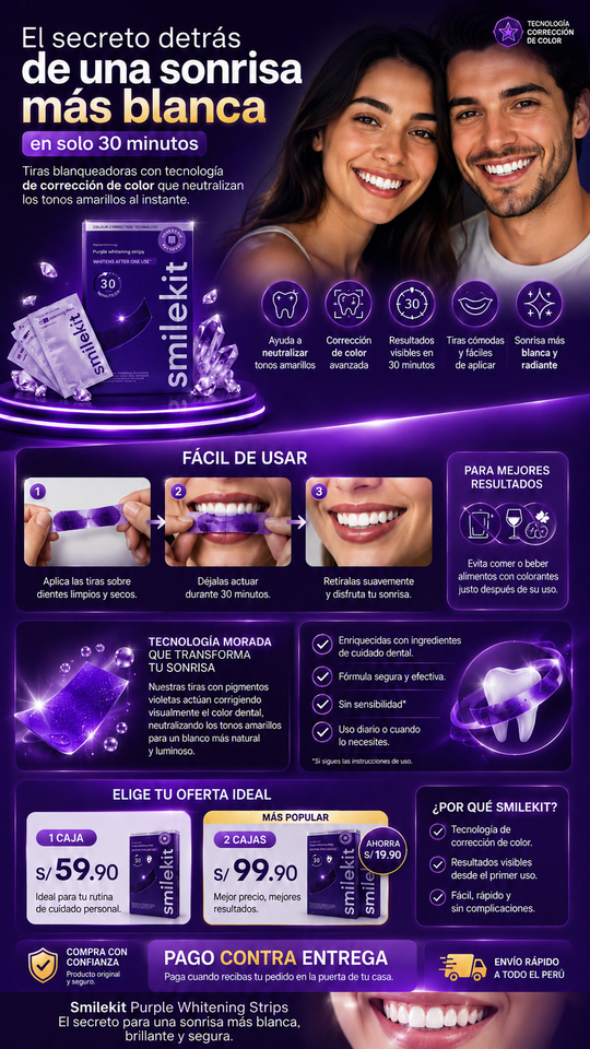 Smilekit Tiras Violetas: Blanqueamiento Dental en 30 Minutos