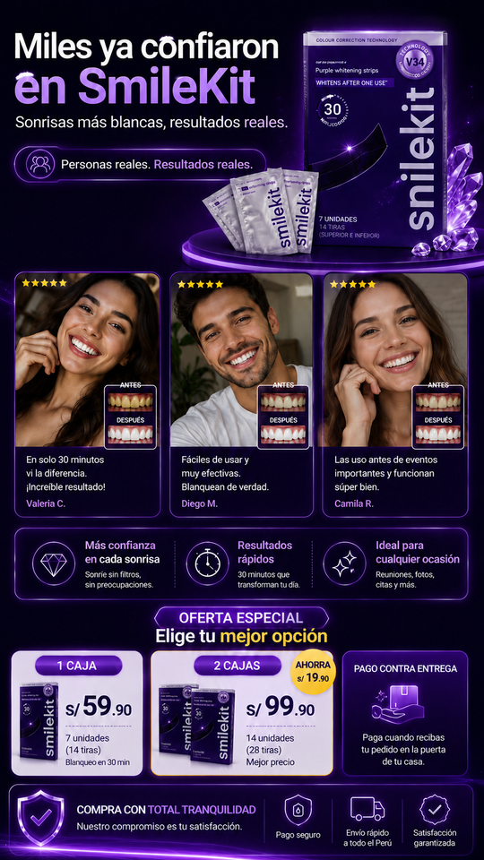 Smilekit Tiras Violetas: Blanqueamiento Dental en 30 Minutos